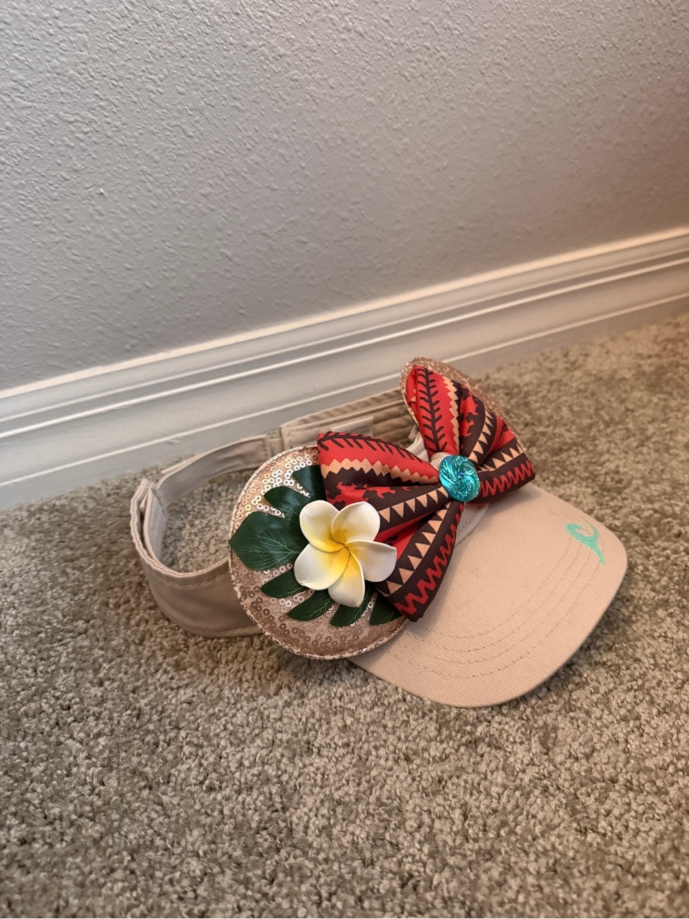 Handmade Moana Inspired Mouse Ears Visor, Hawaiian Flower - Picture 2 of 5